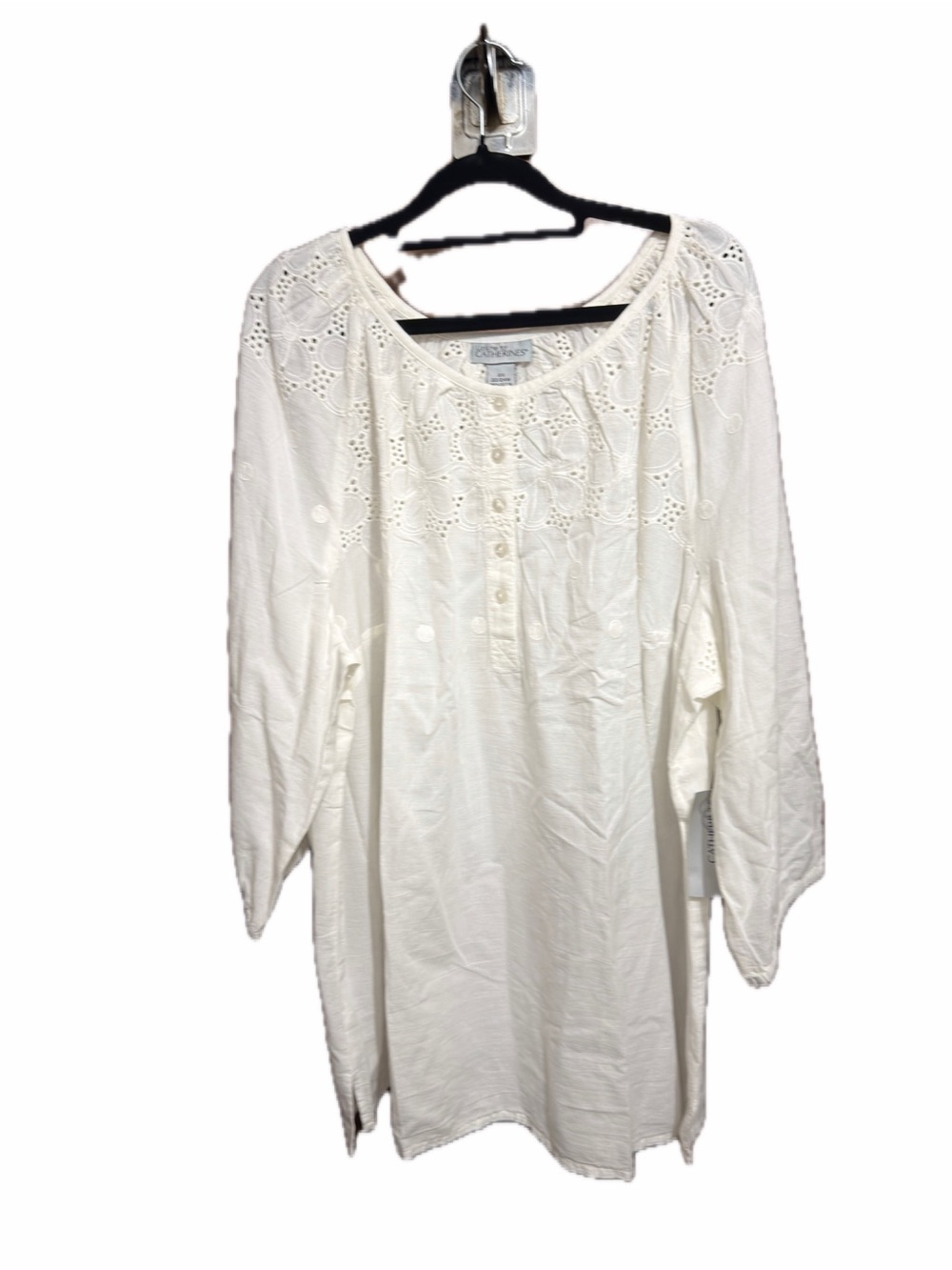 2X White Catherines Cotton Eyelet-embroidered Button-front Peasant Top NWT